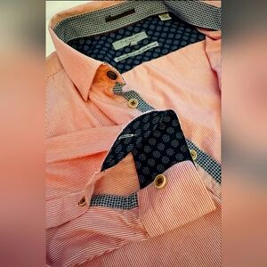Ted Baker flip cuff size 5 mens shirt reddish orange and white‎ stripe